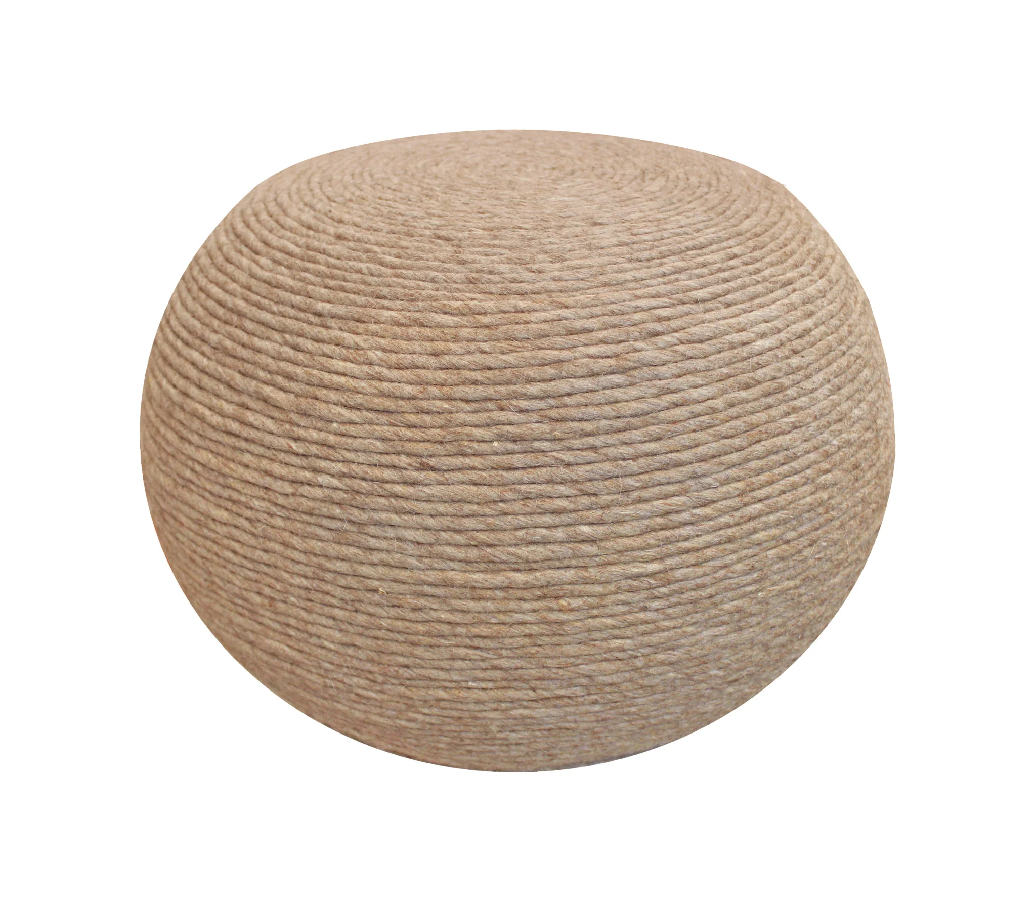 Beige Wool Round Ribbed Pouf Ottoman By Homeroots - Image 2