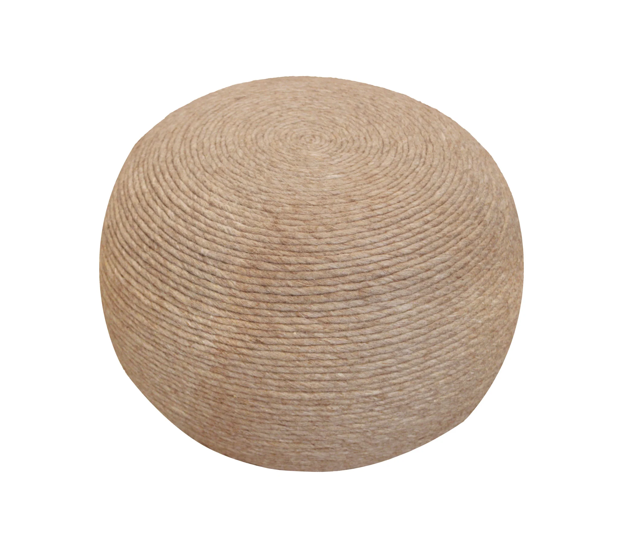 Beige Wool Round Ribbed Pouf Ottoman By Homeroots - Image 3