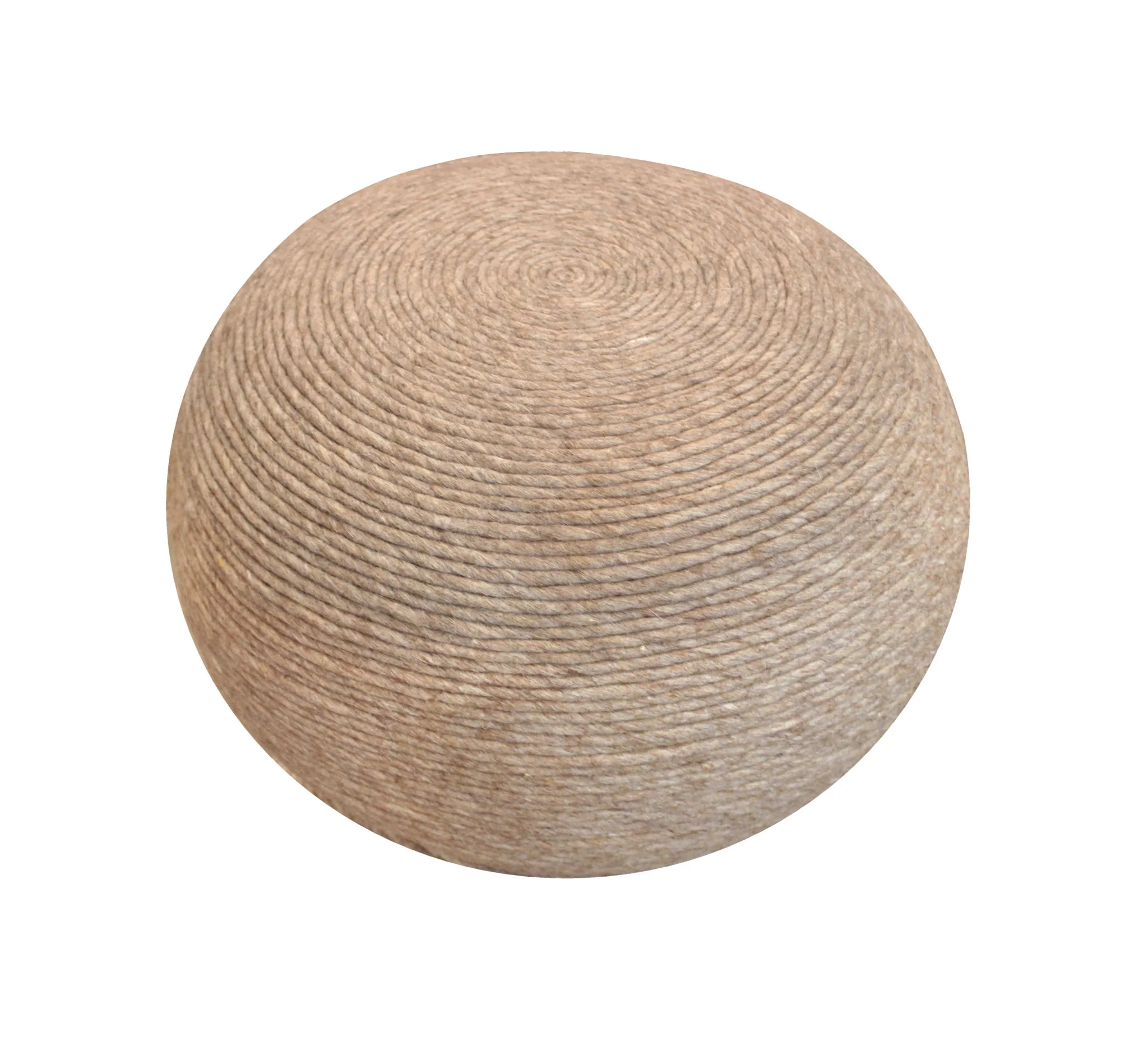Beige Wool Round Ribbed Pouf Ottoman By Homeroots - Image 4