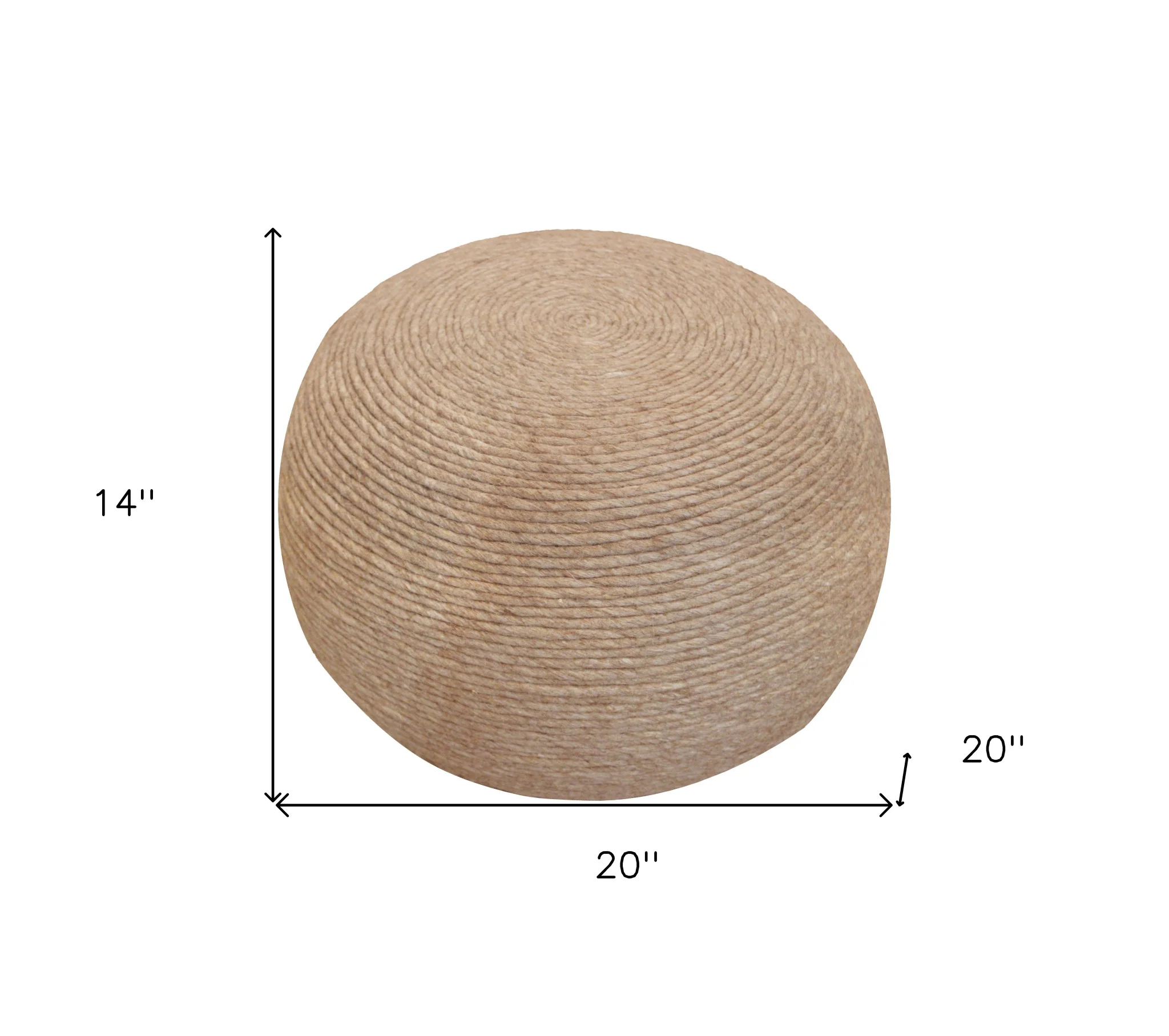Beige Wool Round Ribbed Pouf Ottoman By Homeroots - Image 5