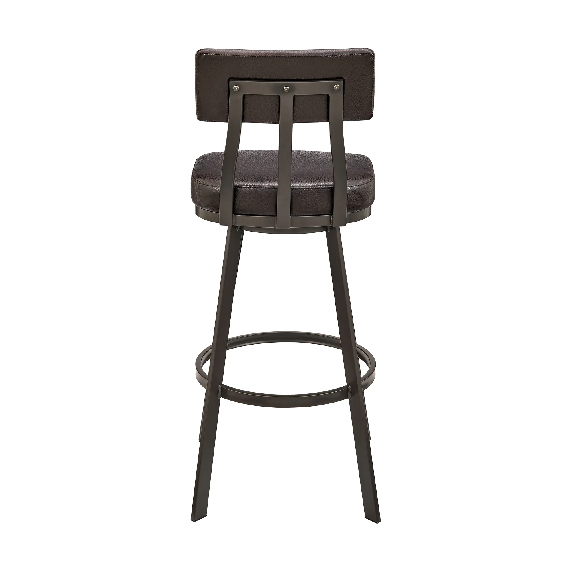 Bejnamin Swivel Bar Stool in Brown Metal with Brown Faux Leather By Armen Living - Image 5