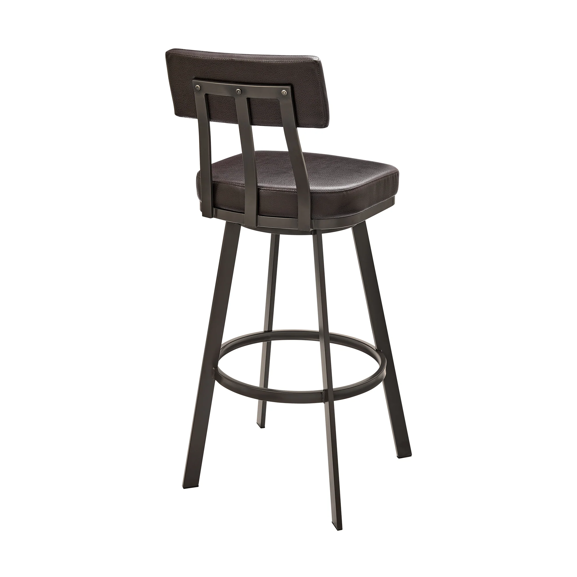 Bejnamin Swivel Bar Stool in Brown Metal with Brown Faux Leather By Armen Living - Image 6