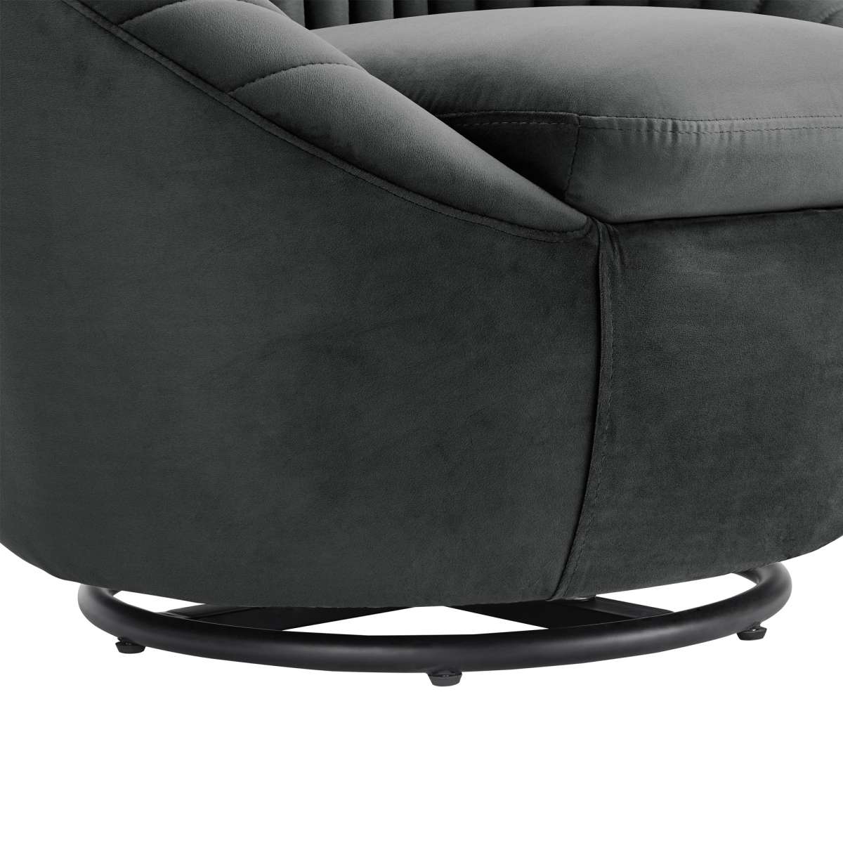 Bella Biege Velvet Swivel Accent Chair with Black Base By Armen Living - Image 13