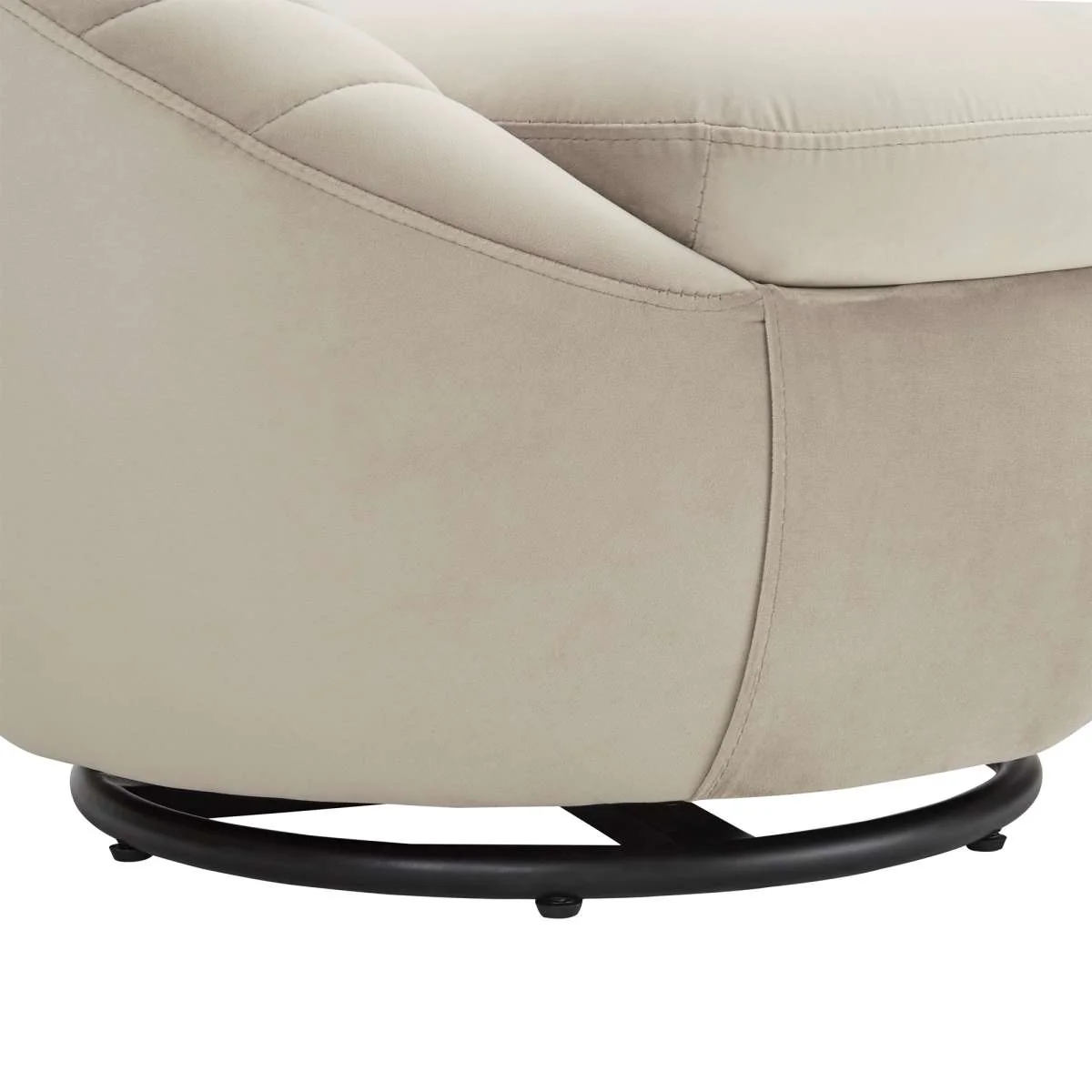 Bella Biege Velvet Swivel Accent Chair with Black Base By Armen Living - Image 3