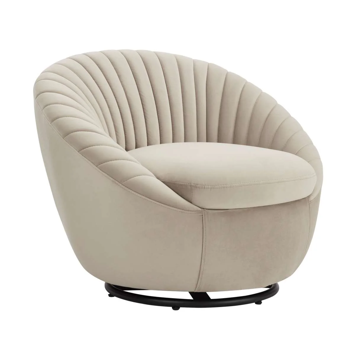 Bella Biege Velvet Swivel Accent Chair with Black Base By Armen Living - Image 4