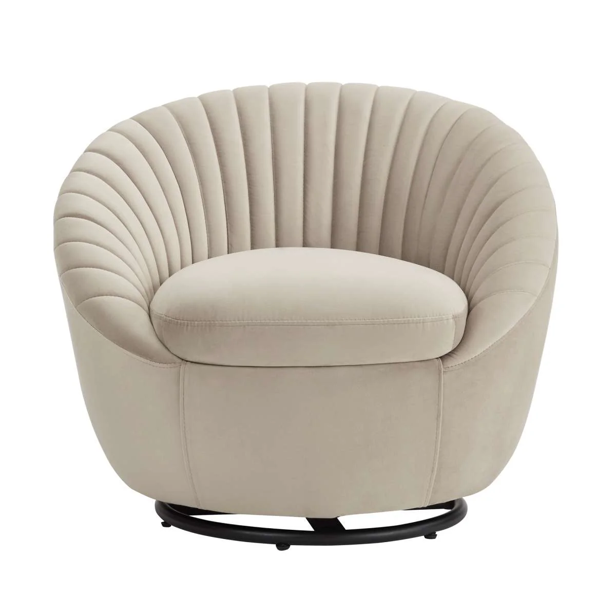 Bella Biege Velvet Swivel Accent Chair with Black Base By Armen Living - Image 5