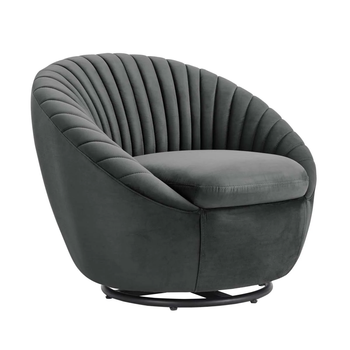 Bella Biege Velvet Swivel Accent Chair with Black Base By Armen Living - Image 8