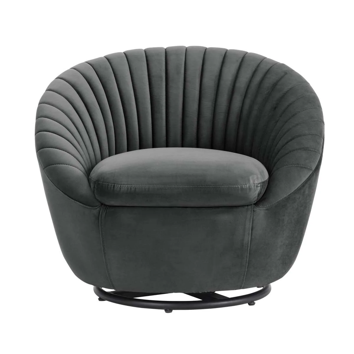 Bella Biege Velvet Swivel Accent Chair with Black Base By Armen Living - Image 9