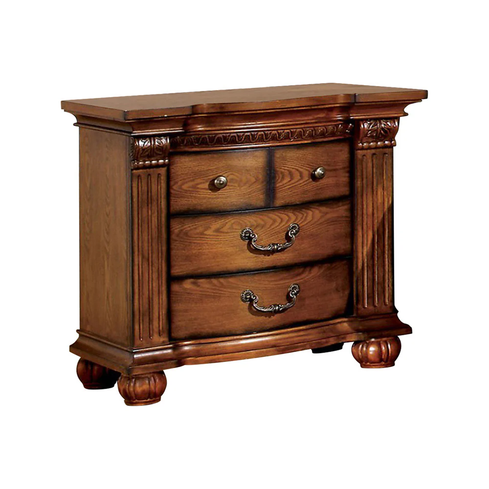 Bellagrand Transitional Night Stand, Antique Tobacco Oak By Benzara - Image 2