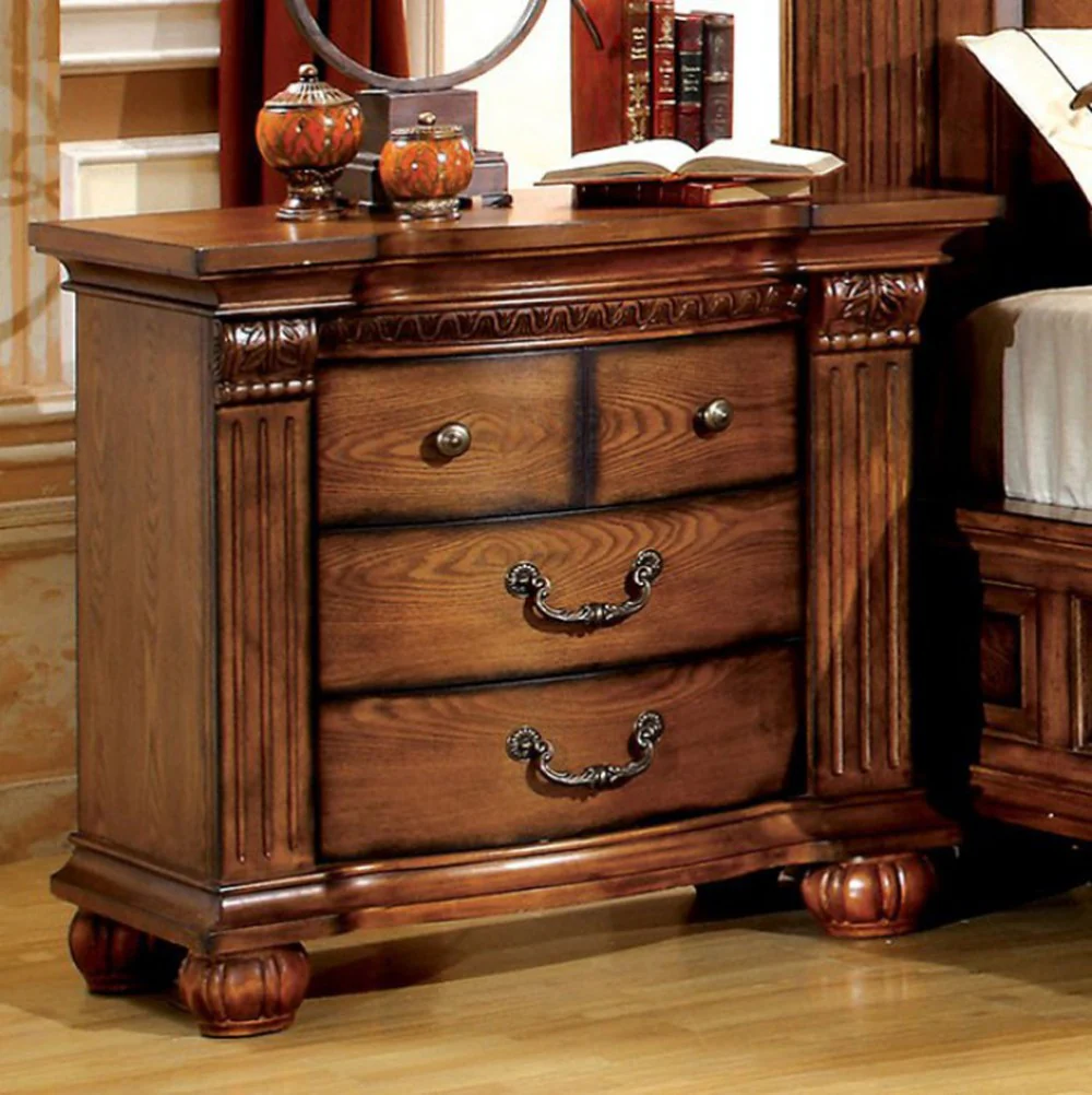 Bellagrand Transitional Night Stand, Antique Tobacco Oak By Benzara - Image 3