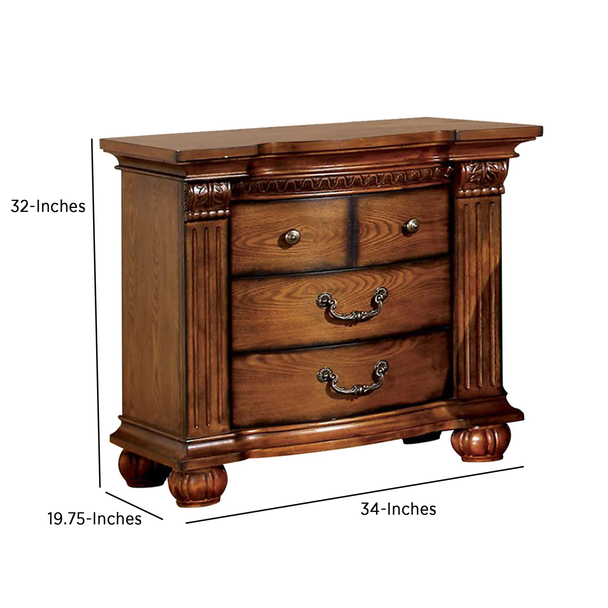 Bellagrand Transitional Night Stand, Antique Tobacco Oak By Benzara - Image 5