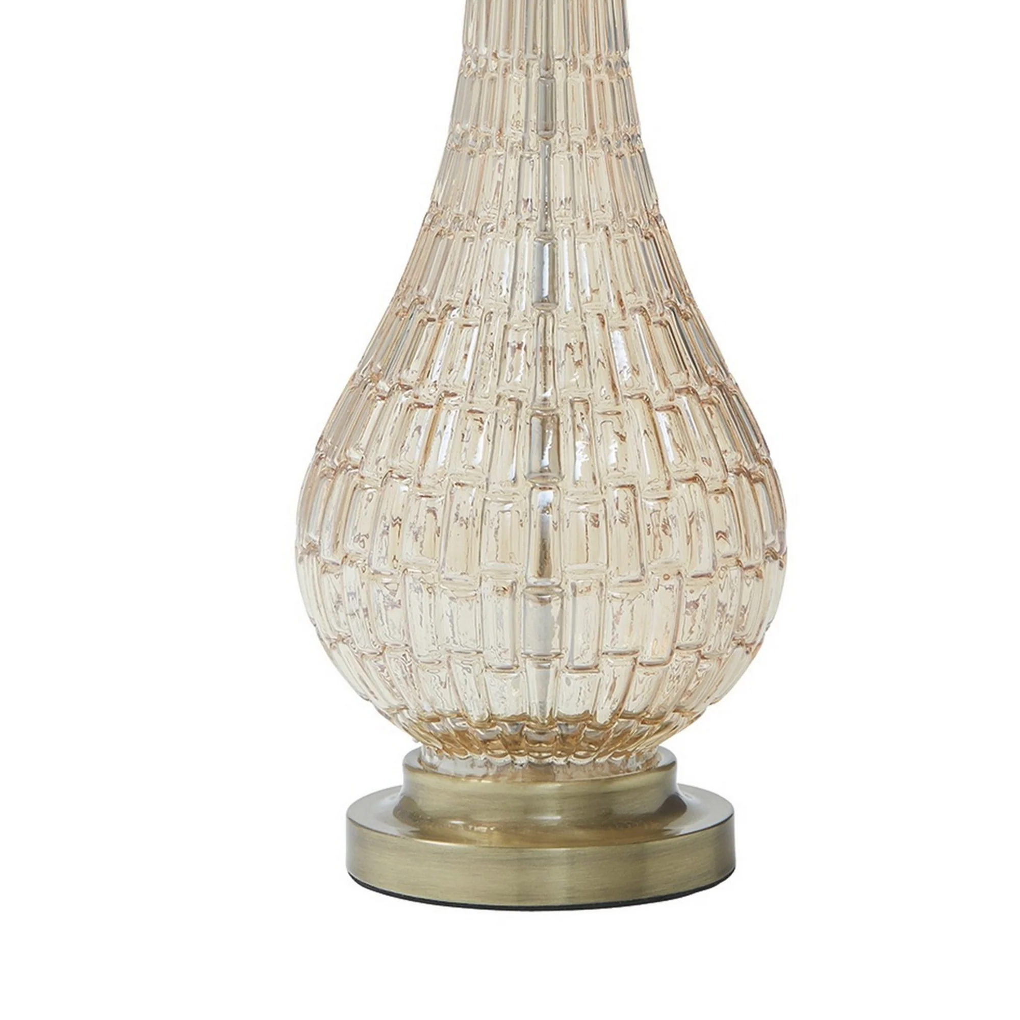 Bellied Glass Table Lamp With Fabric Drum Shade Beige And Clear By Benzara - Image 2