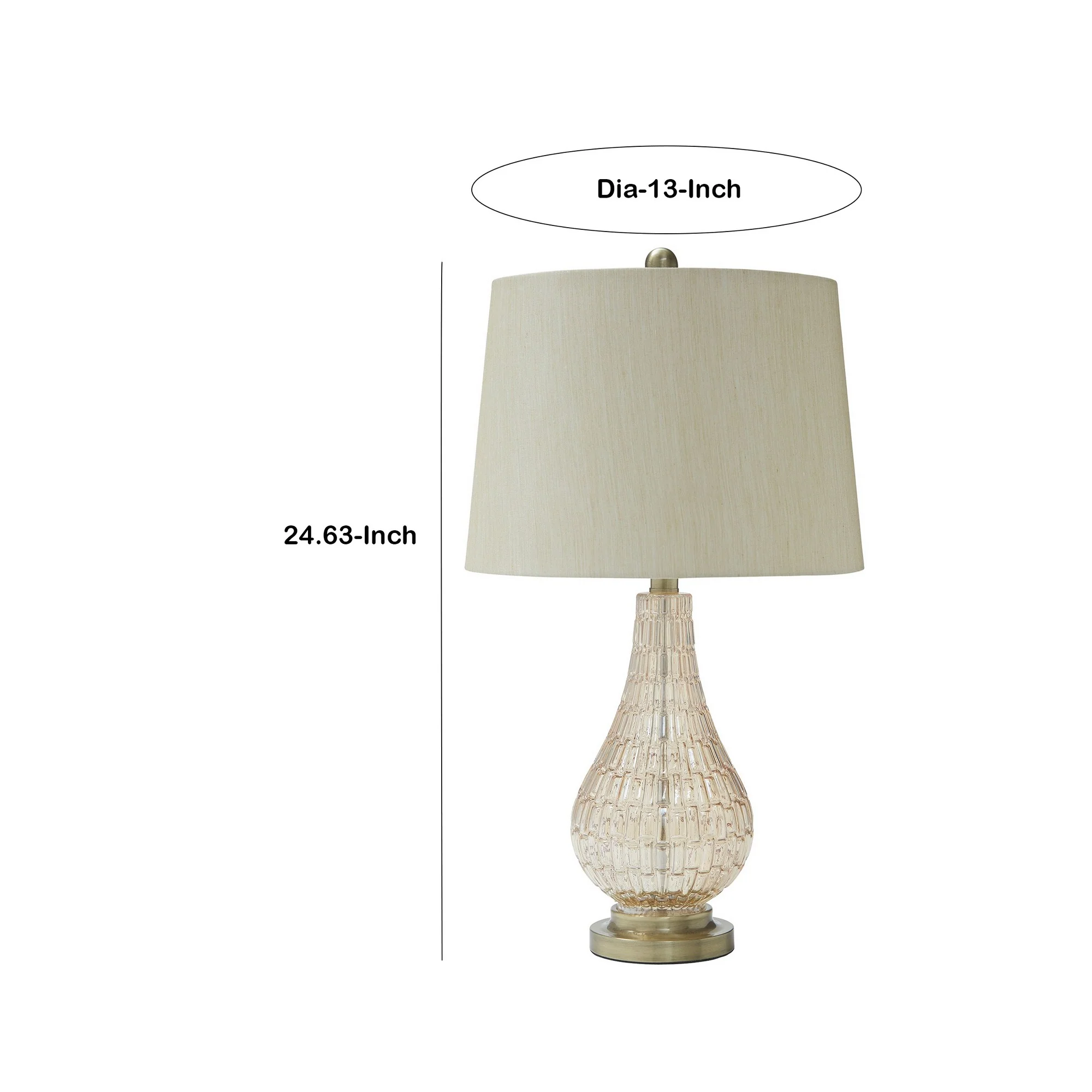 Bellied Glass Table Lamp With Fabric Drum Shade Beige And Clear By Benzara - Image 3