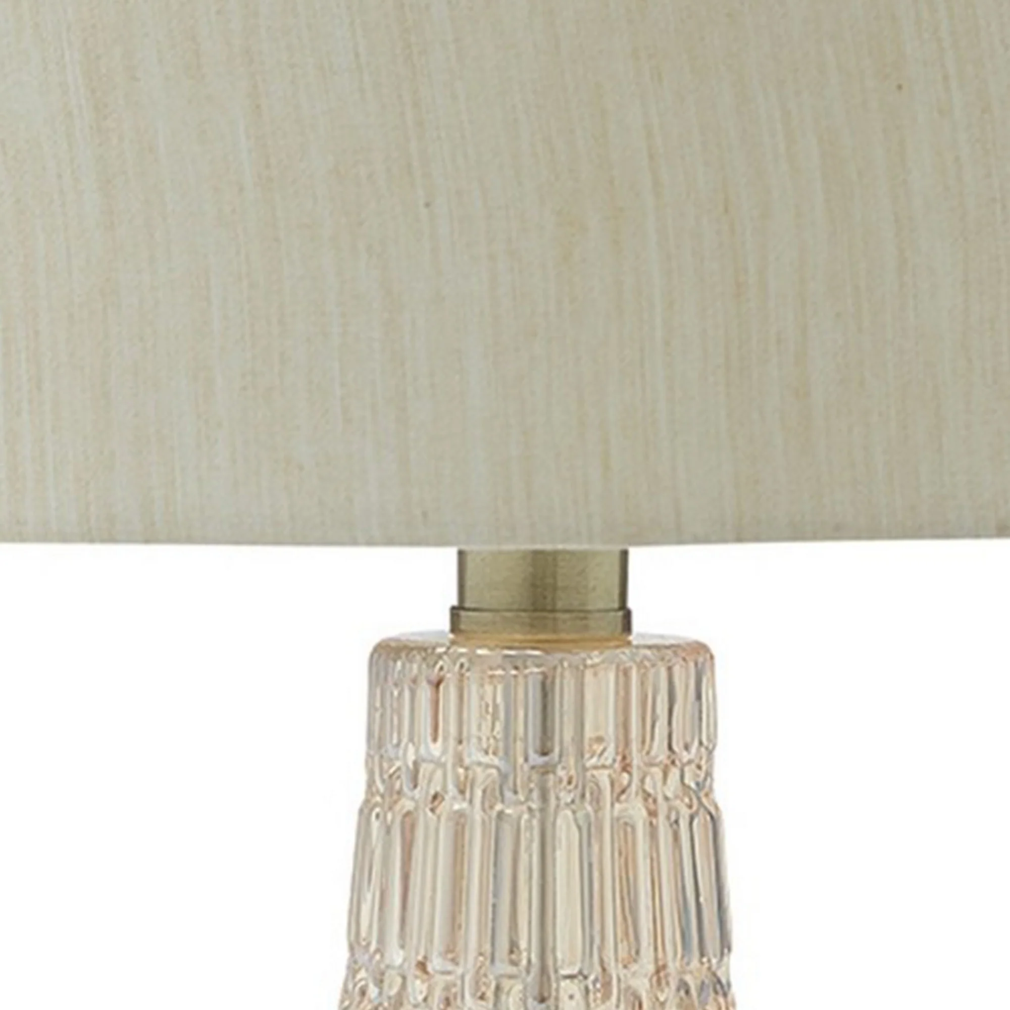 Bellied Glass Table Lamp With Fabric Drum Shade Beige And Clear By Benzara - Image 4