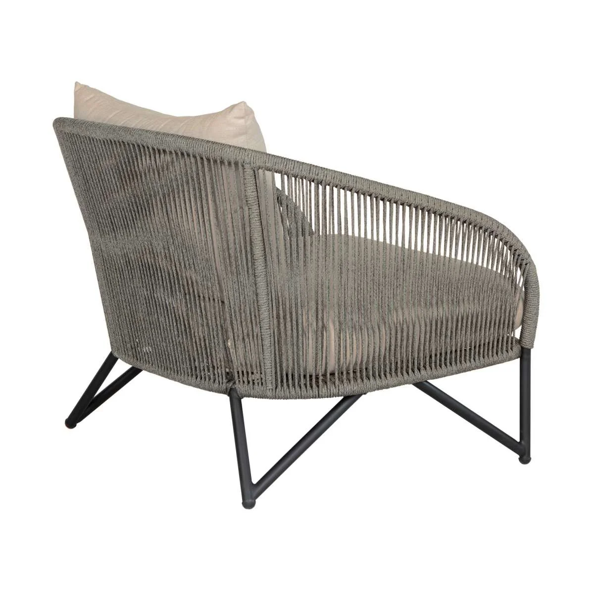 Benicia Outdoor Patio 4 Piece Conversation Set in Weathered Eucalyptus Wood and Metal with Gray Rope and Taupe Cushions By Armen Living - Image 5