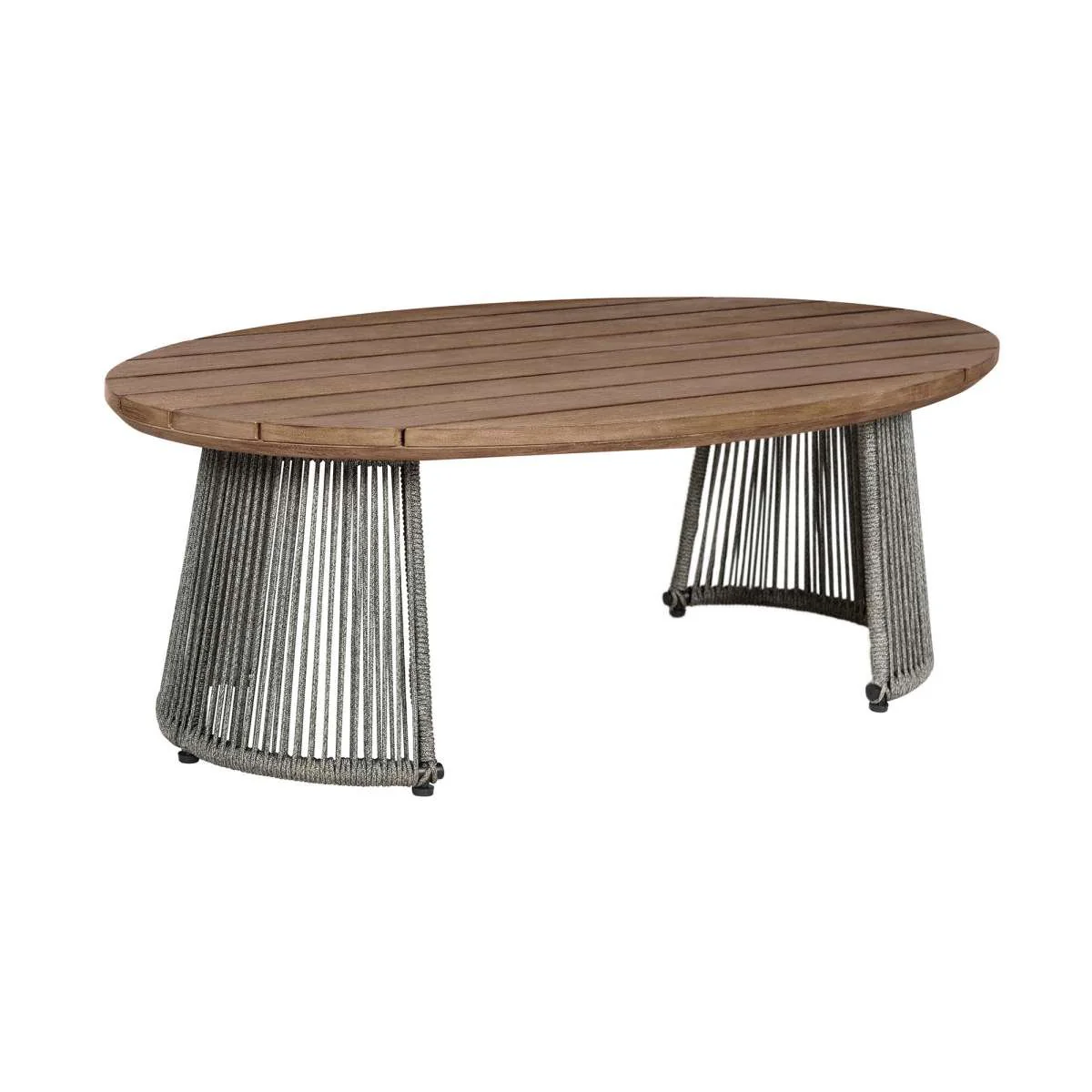 Benicia Outdoor Patio 4 Piece Conversation Set in Weathered Eucalyptus Wood and Metal with Gray Rope and Taupe Cushions By Armen Living - Image 6