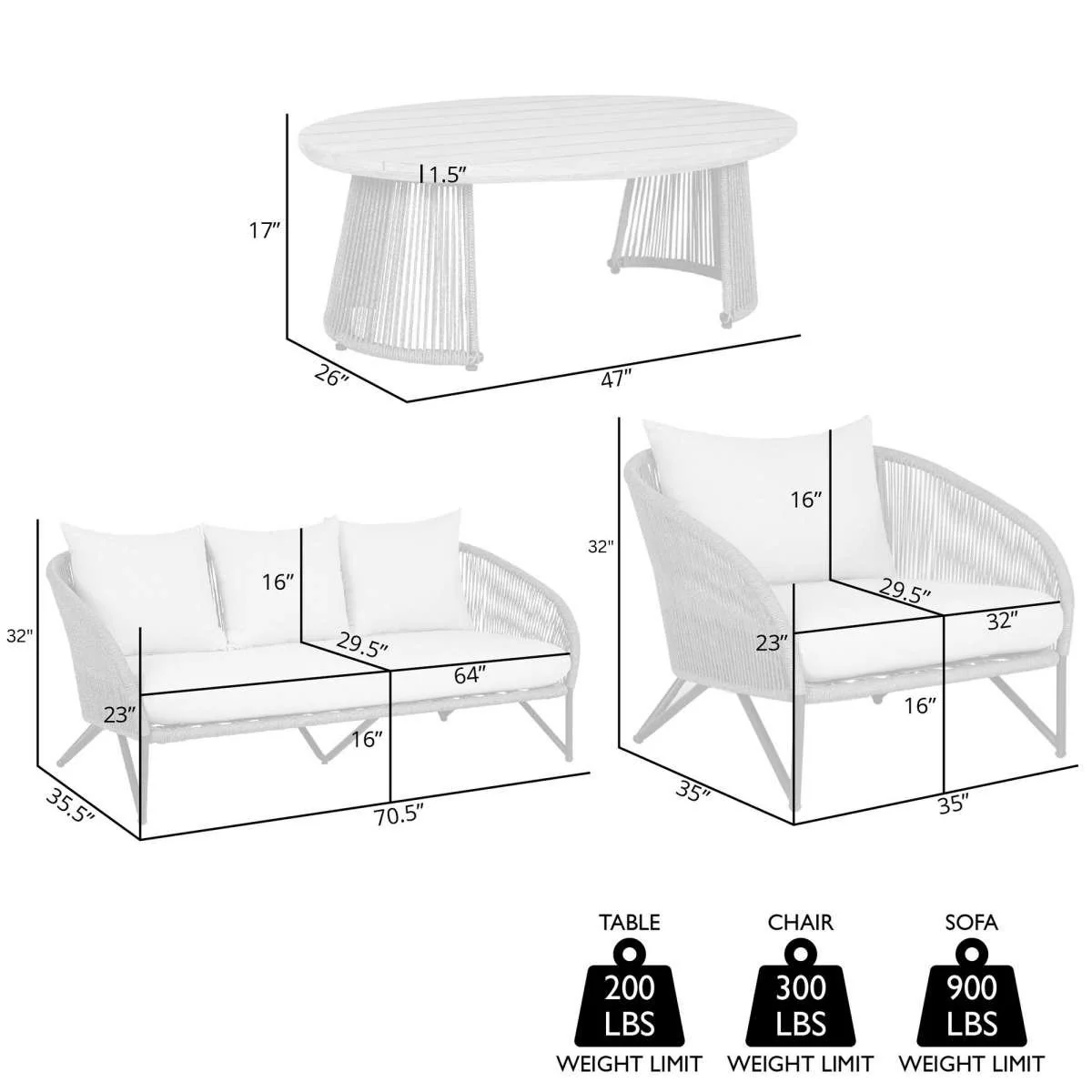 Benicia Outdoor Patio 4 Piece Conversation Set in Weathered Eucalyptus Wood and Metal with Gray Rope and Taupe Cushions By Armen Living - Image 8
