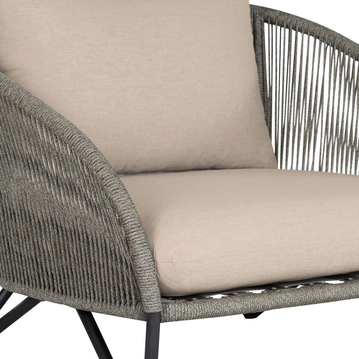 Benicia Outdoor Patio Chair in Black Steel with Gray Rope and Taupe Olefin Cushions By Armen Living - Image 6