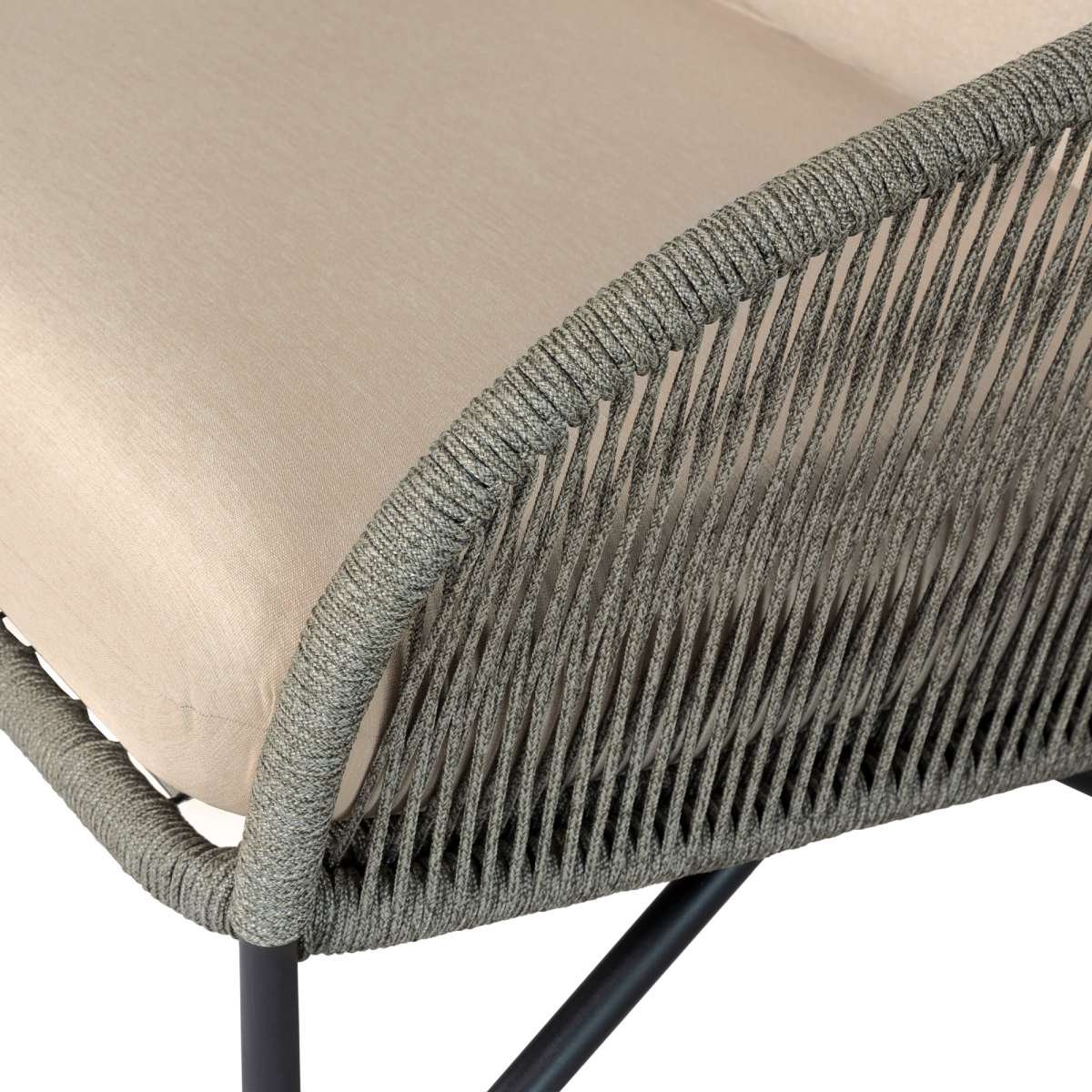 Benicia Outdoor Patio Chair in Black Steel with Gray Rope and Taupe Olefin Cushions By Armen Living - Image 7