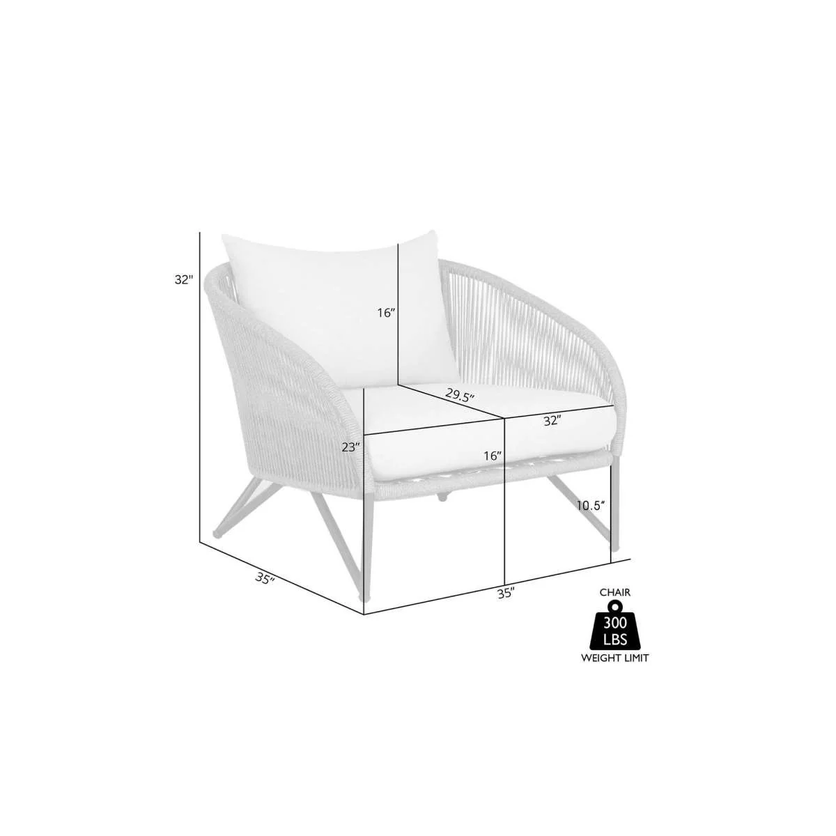 Benicia Outdoor Patio Chair in Black Steel with Gray Rope and Taupe Olefin Cushions By Armen Living - Image 8