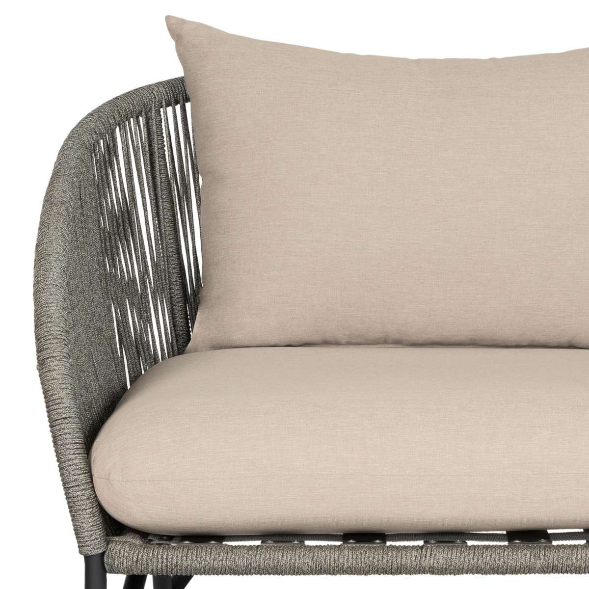 Benicia Outdoor Patio Chair in Black Steel with Gray Rope and Taupe Olefin Cushions By Armen Living - Image 9