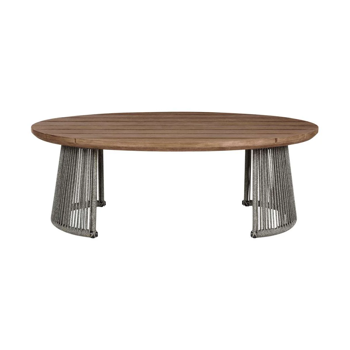 Benicia Outdoor Patio Oval Coffee Table in Weathered Eucalyptus Wood and Gray Rope By Armen Living - Image 3