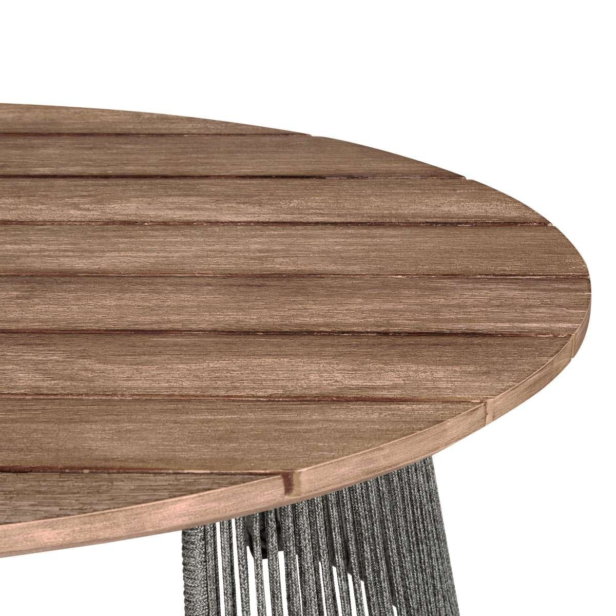 Benicia Outdoor Patio Oval Coffee Table in Weathered Eucalyptus Wood and Gray Rope By Armen Living - Image 5