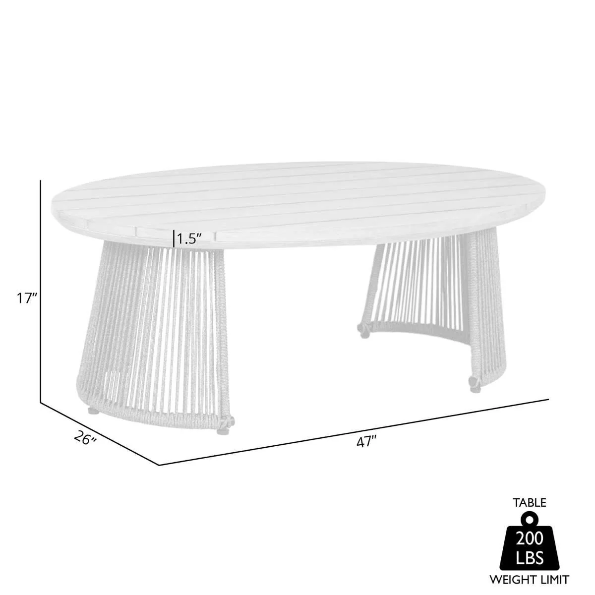 Benicia Outdoor Patio Oval Coffee Table in Weathered Eucalyptus Wood and Gray Rope By Armen Living - Image 7