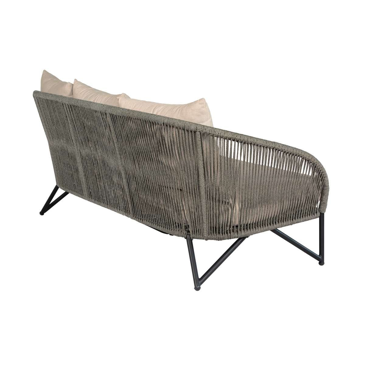 Benicia Outdoor Patio Sofa in Black Steel with Gray Rope and Taupe Olefin Cushions By Armen Living - Image 4
