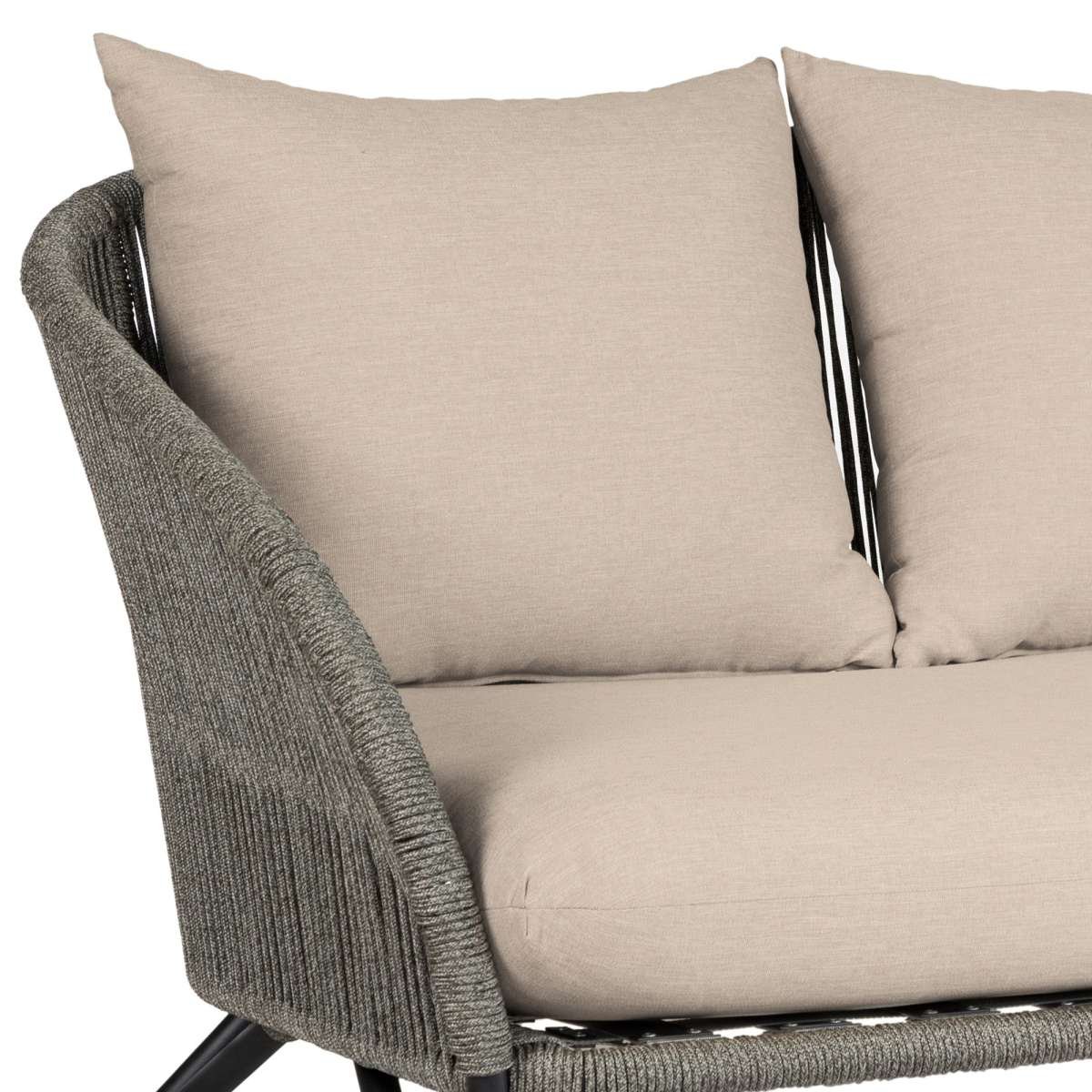 Benicia Outdoor Patio Sofa in Black Steel with Gray Rope and Taupe Olefin Cushions By Armen Living - Image 5