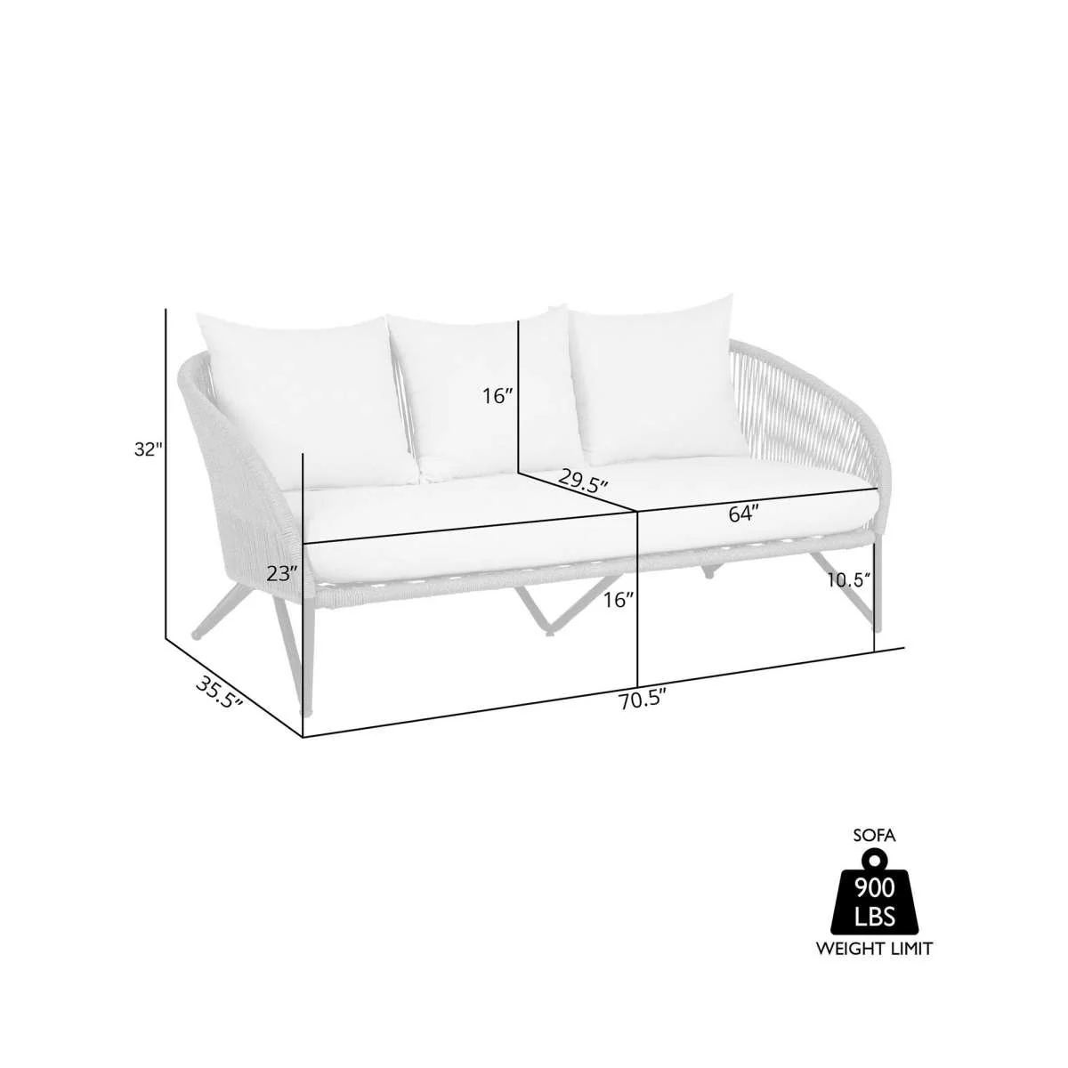 Benicia Outdoor Patio Sofa in Black Steel with Gray Rope and Taupe Olefin Cushions By Armen Living - Image 7