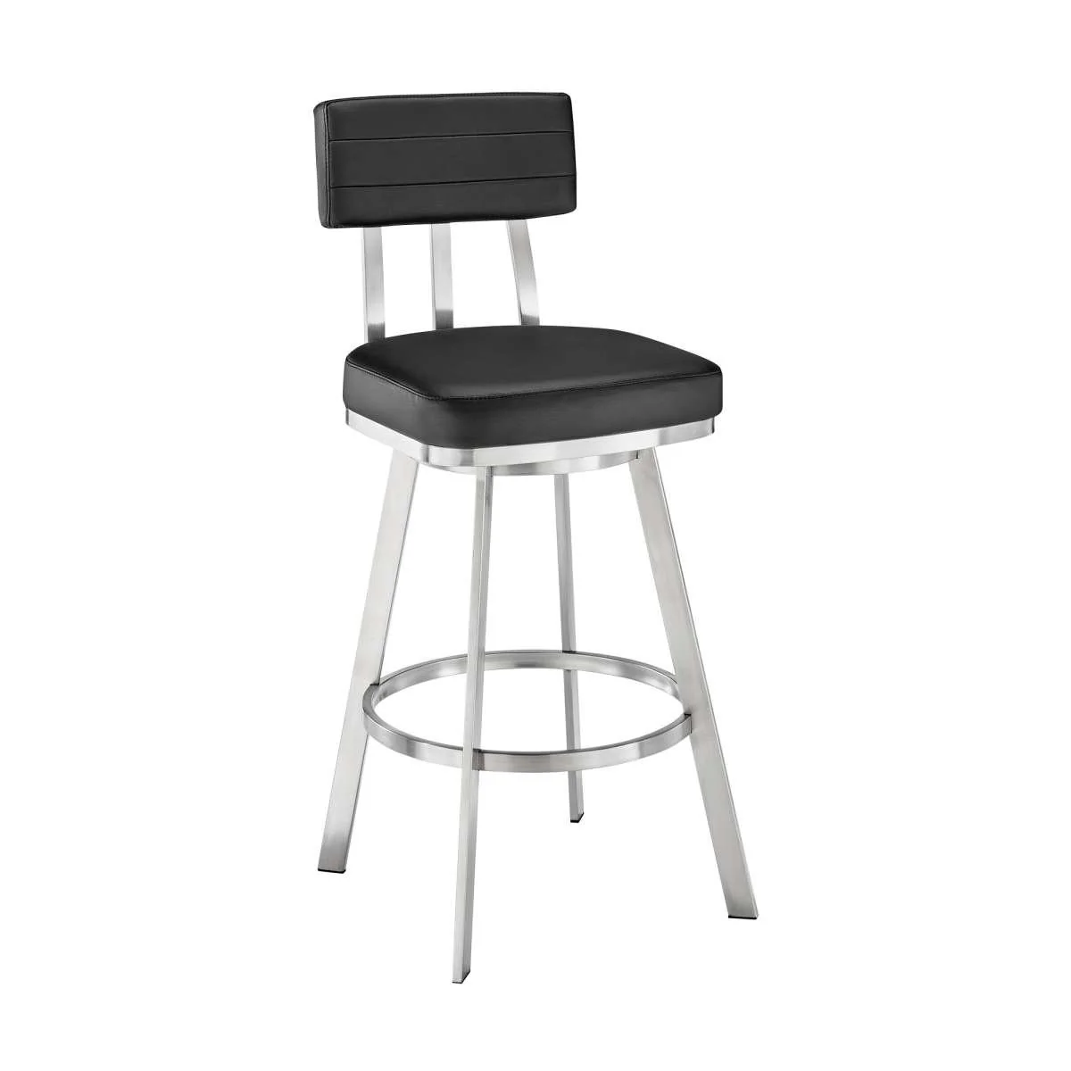 Benjamin 26" Swivel Counter Stool in Brushed Stainless Steel with Black Faux Leather By Armen Living - Image 2