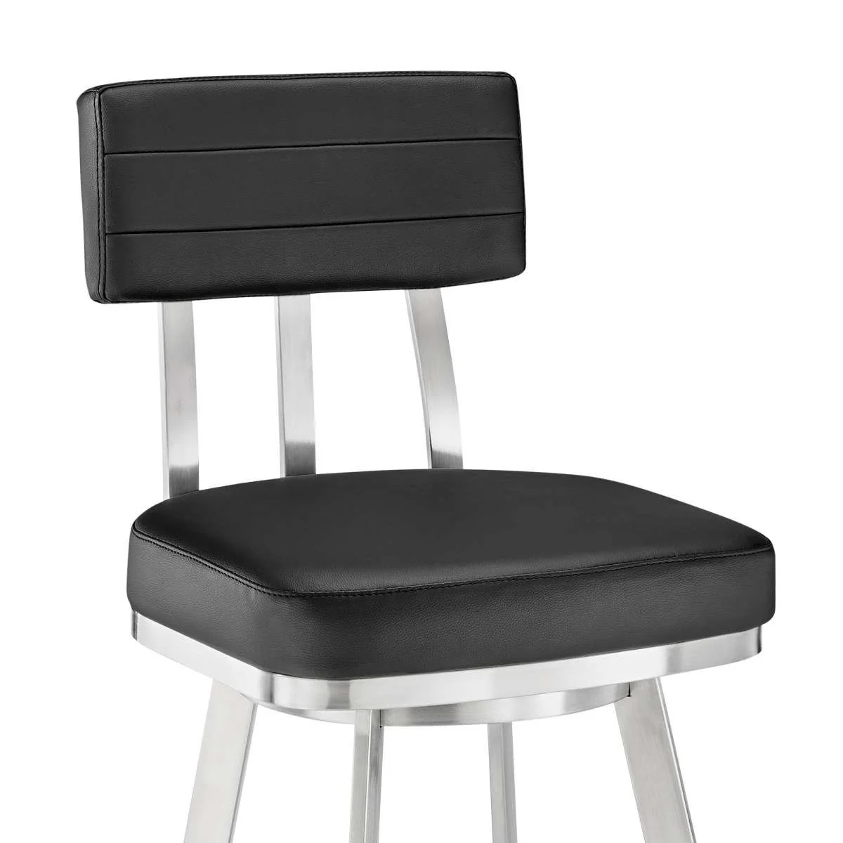 Benjamin 26" Swivel Counter Stool in Brushed Stainless Steel with Black Faux Leather By Armen Living - Image 5