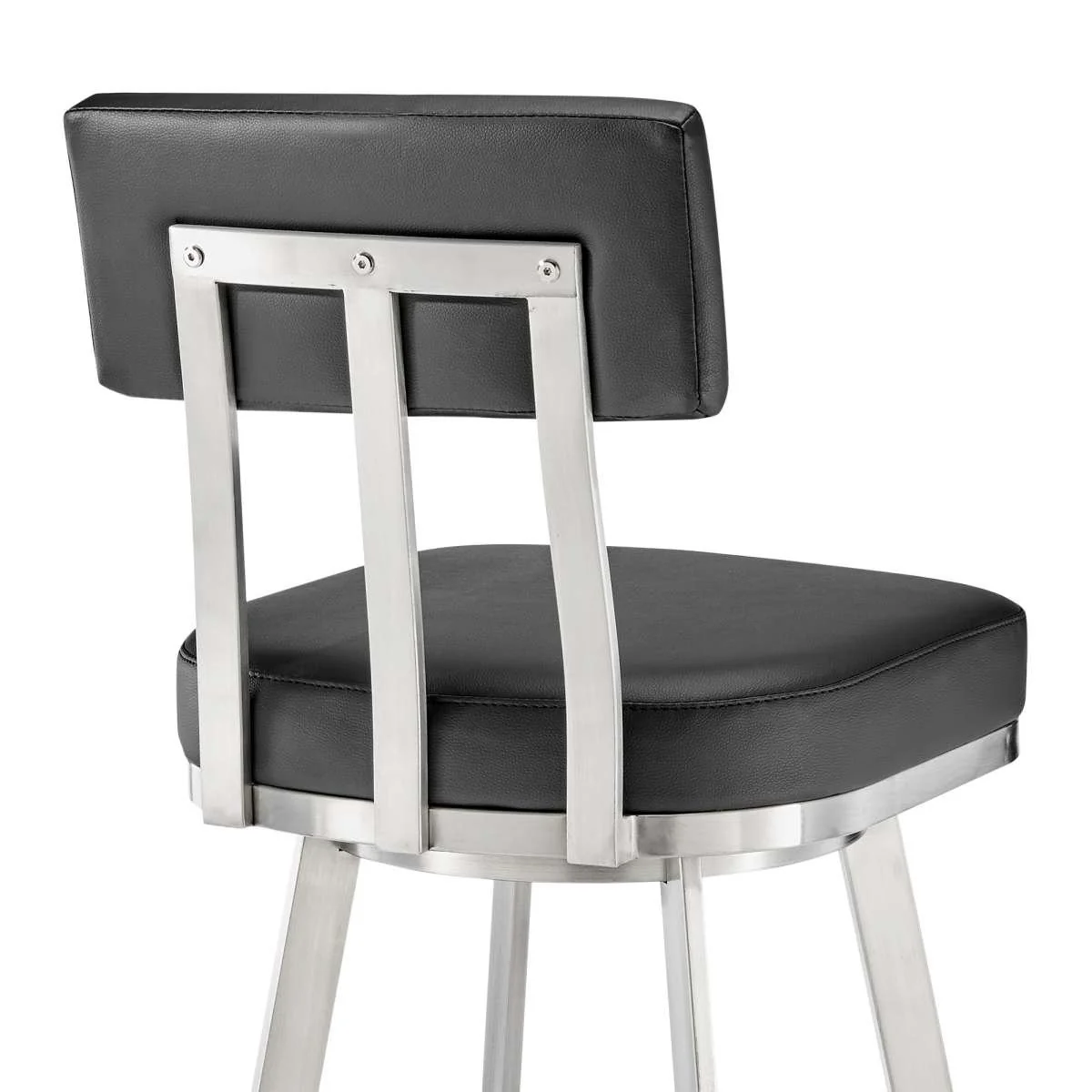 Benjamin 26" Swivel Counter Stool in Brushed Stainless Steel with Black Faux Leather By Armen Living - Image 7