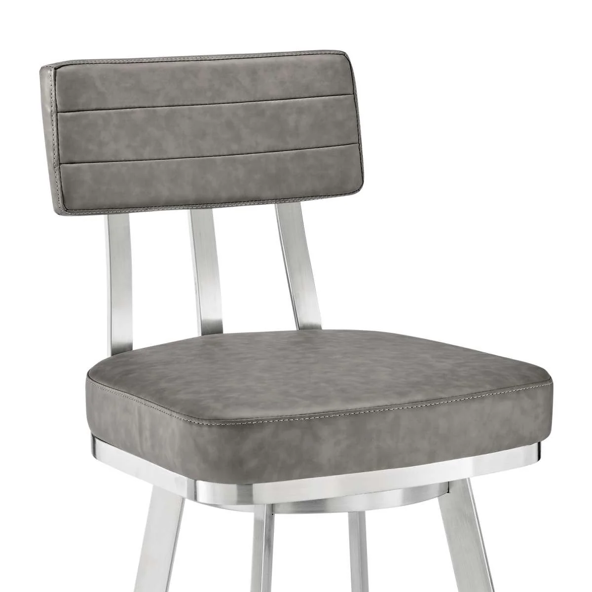 Benjamin 26" Swivel Counter Stool in Brushed Stainless Steel with Gray Faux Leather By Armen Living - Image 5