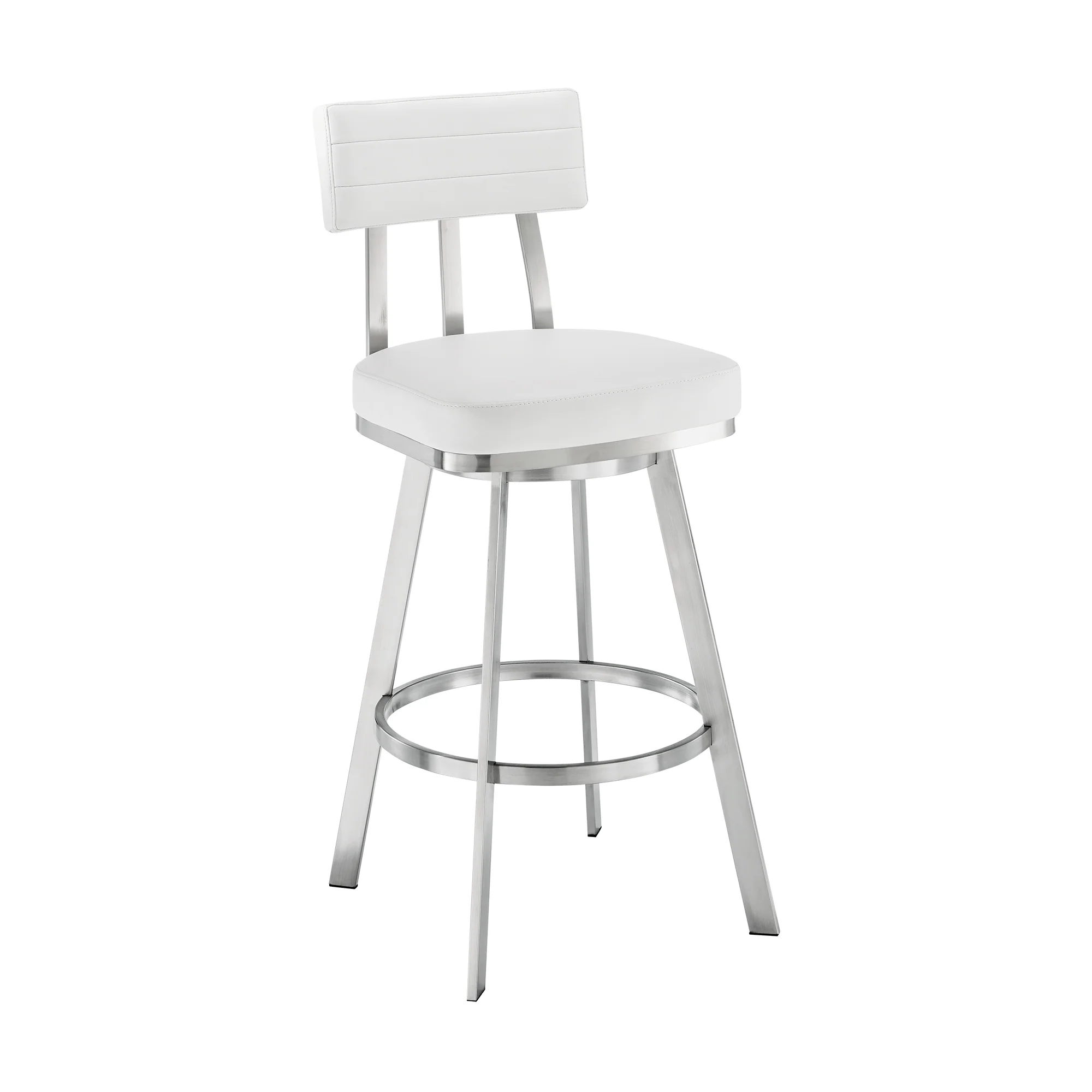 Benjamin 26" Swivel Counter Stool in Brushed Stainless Steel with White Faux Leather By Armen Living - Image 2