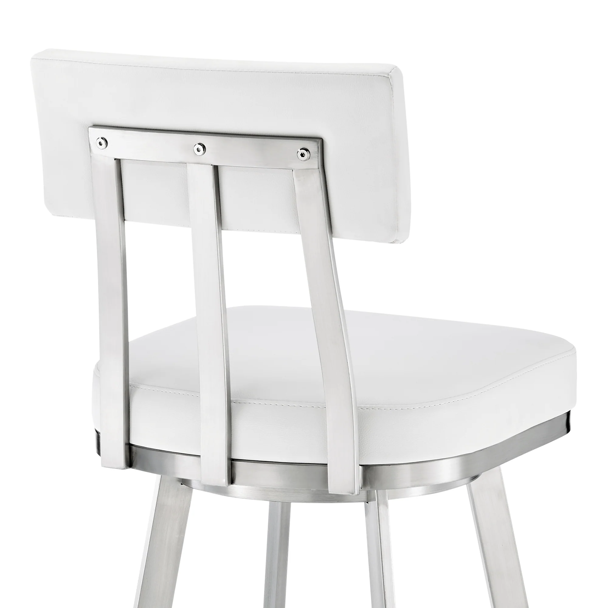 Benjamin 26" Swivel Counter Stool in Brushed Stainless Steel with White Faux Leather By Armen Living - Image 9