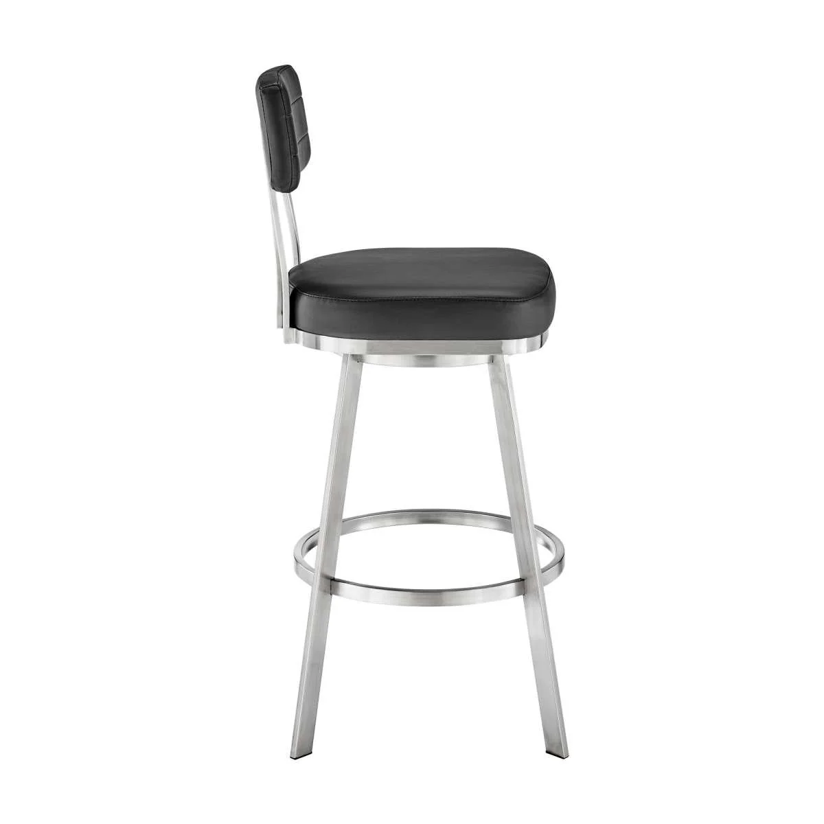 Benjamin 30" Swivel Bar Stool in Brushed Stainless Steel with Black Faux Leather By Armen Living - Image 3