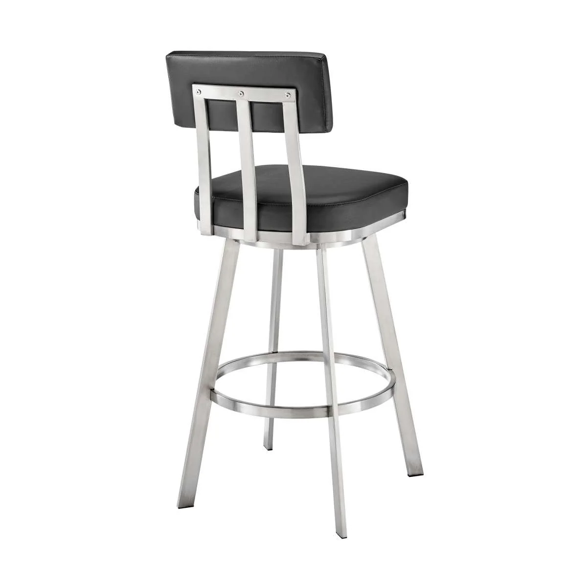 Benjamin 30" Swivel Bar Stool in Brushed Stainless Steel with Black Faux Leather By Armen Living - Image 4