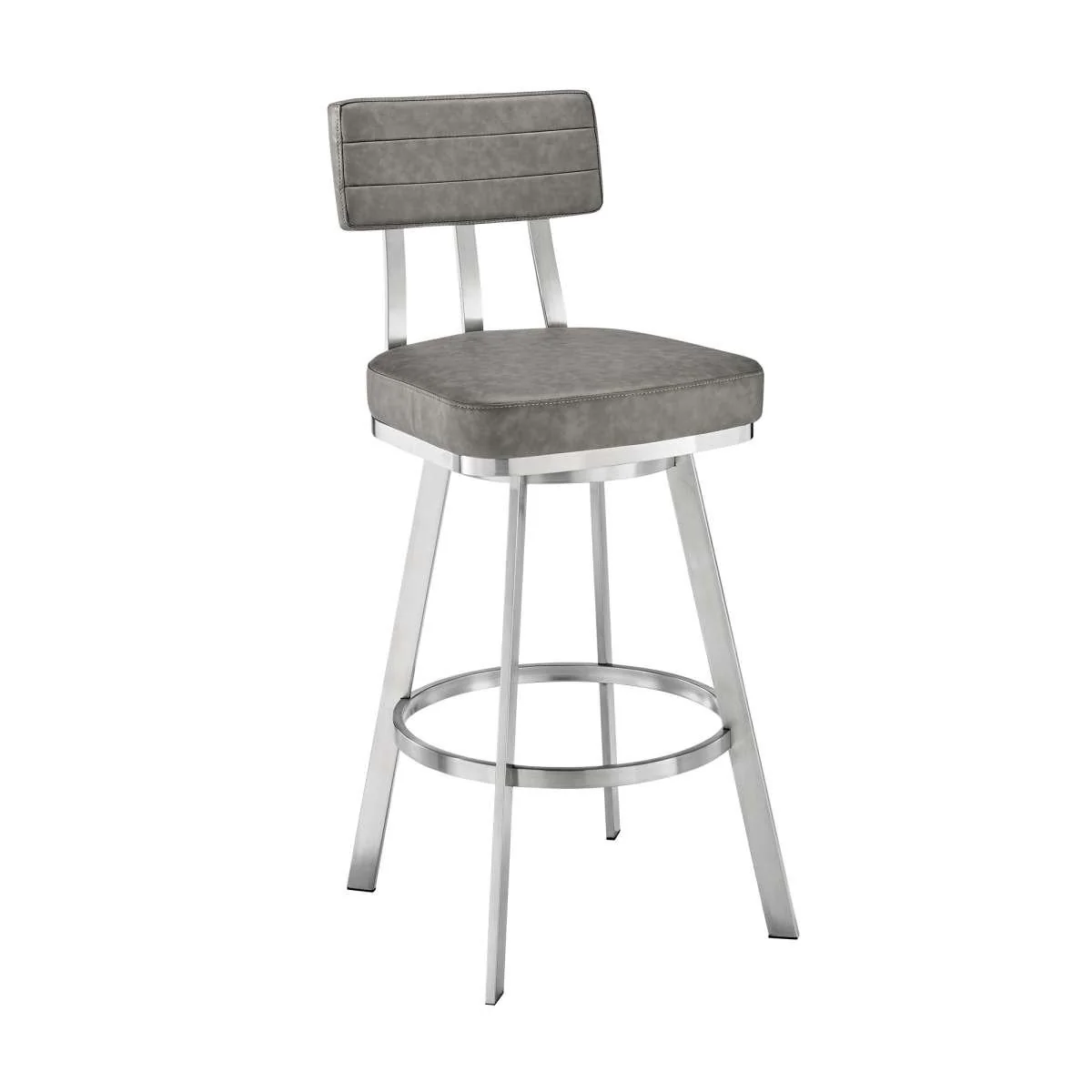 Benjamin 30" Swivel Bar Stool in Brushed Stainless Steel with Gray Faux Leather By Armen Living - Image 2