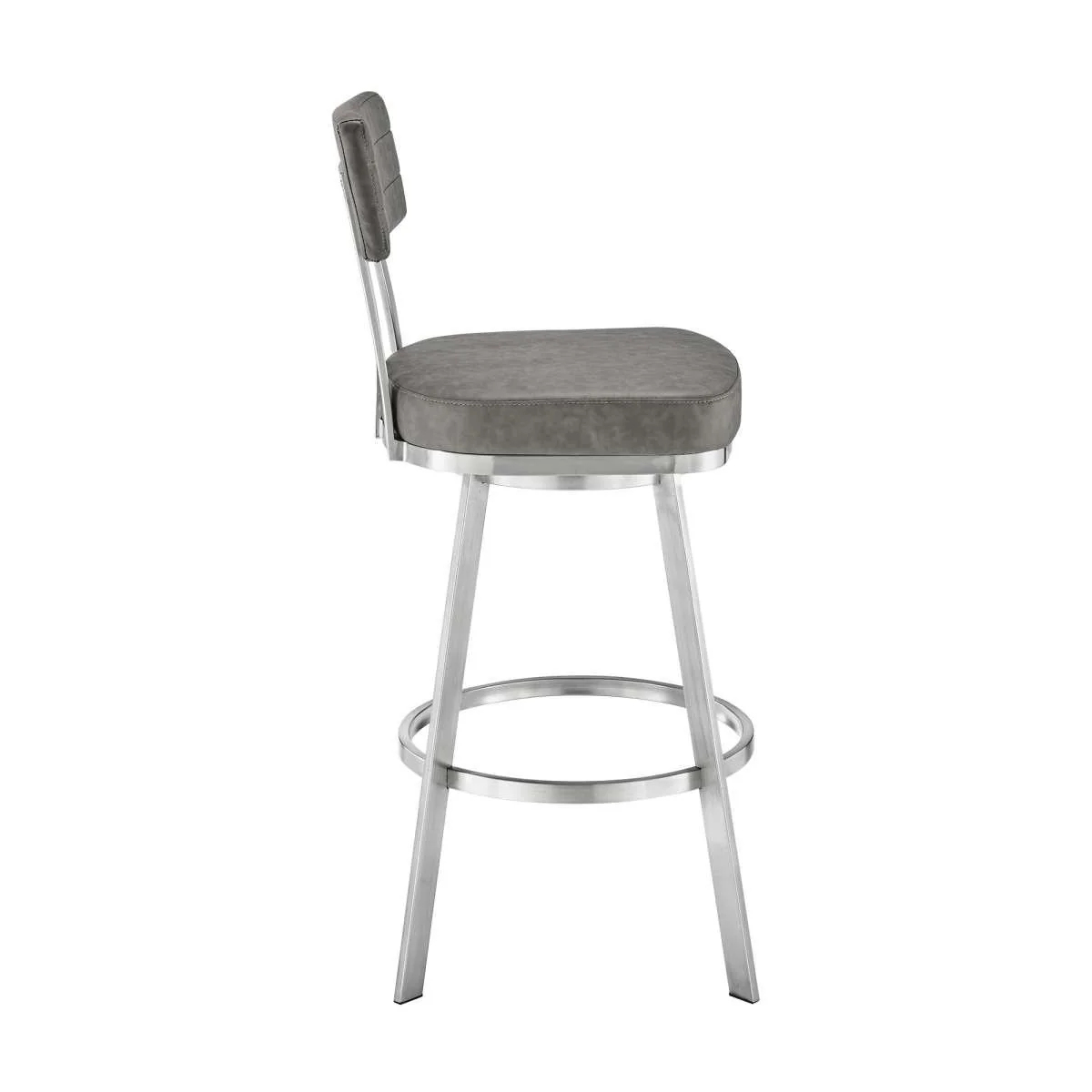 Benjamin 30" Swivel Bar Stool in Brushed Stainless Steel with Gray Faux Leather By Armen Living - Image 3