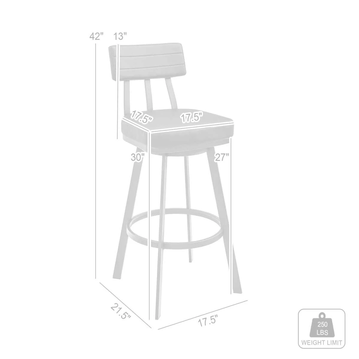 Benjamin 30" Swivel Bar Stool in Brushed Stainless Steel with Gray Faux Leather By Armen Living - Image 6