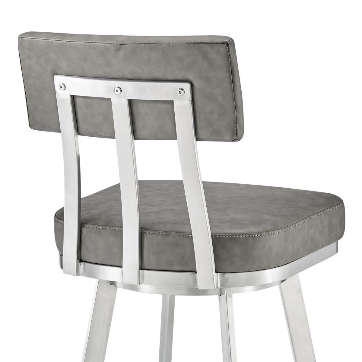 Benjamin 30" Swivel Bar Stool in Brushed Stainless Steel with Gray Faux Leather By Armen Living - Image 7