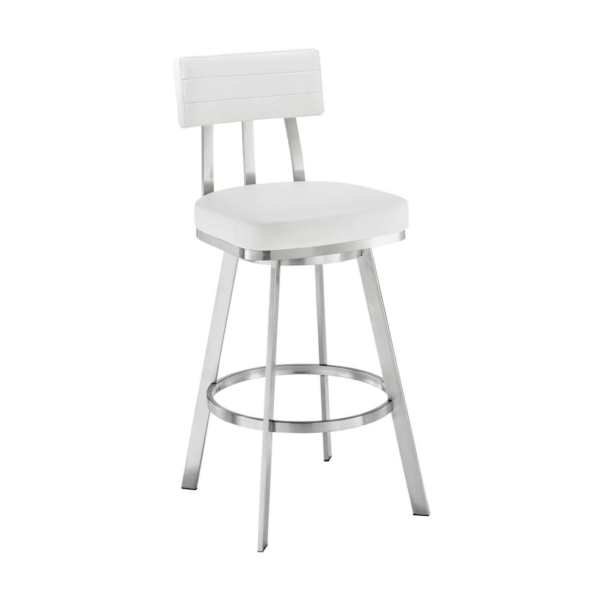 Benjamin 30" Swivel Bar Stool in Brushed Stainless Steel with White Faux Leather By Armen Living - Image 2