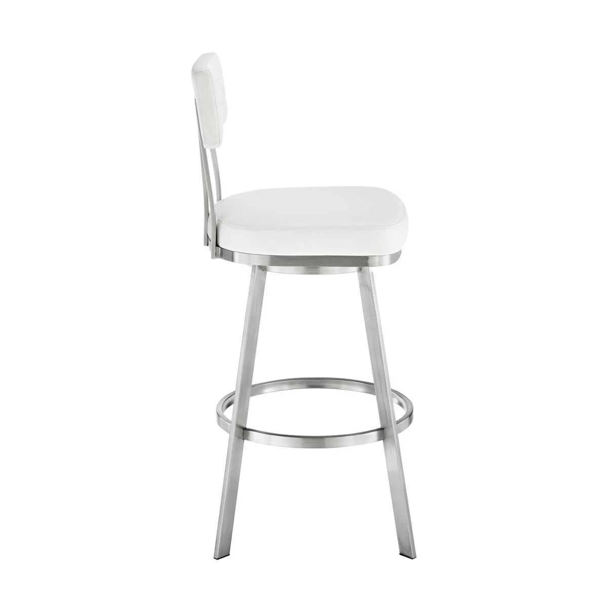 Benjamin 30" Swivel Bar Stool in Brushed Stainless Steel with White Faux Leather By Armen Living - Image 3