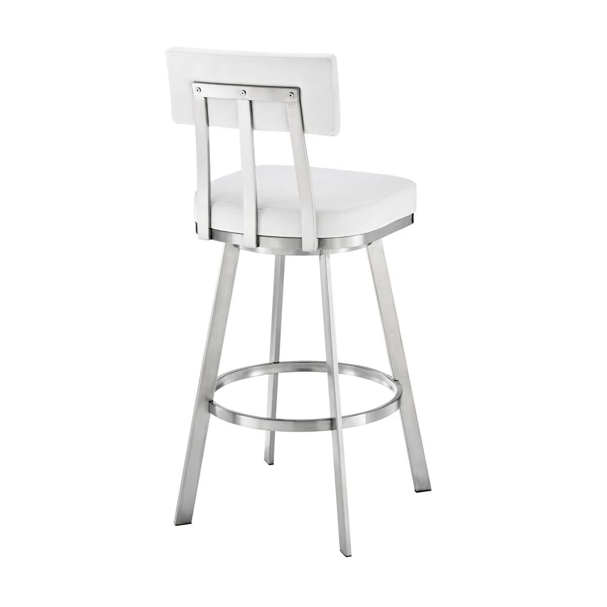 Benjamin 30" Swivel Bar Stool in Brushed Stainless Steel with White Faux Leather By Armen Living - Image 4