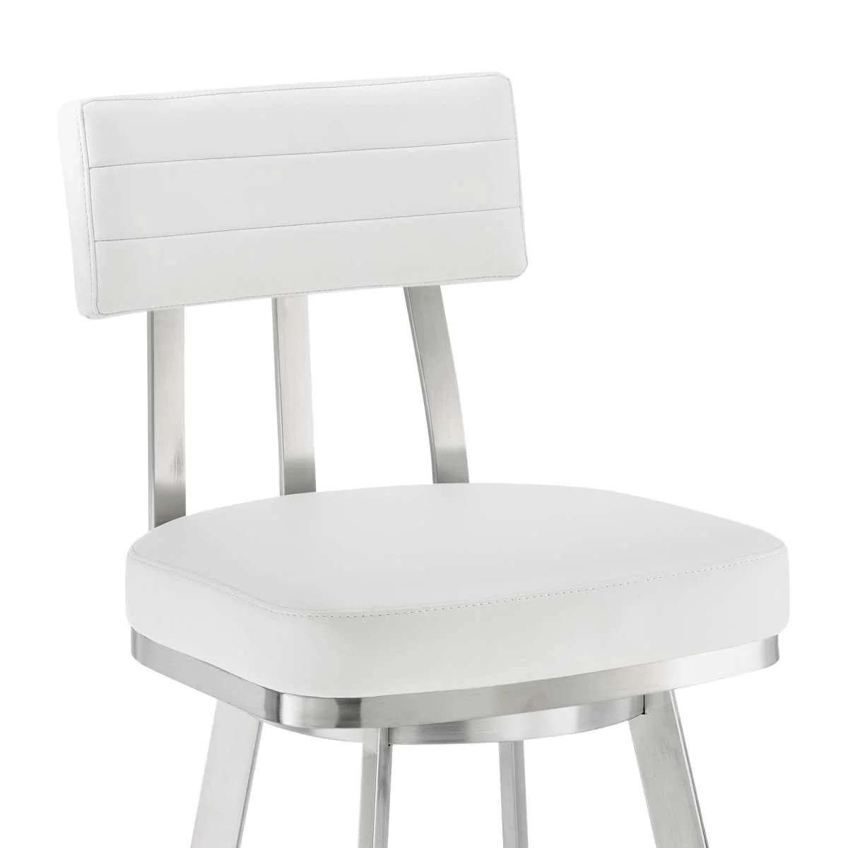 Benjamin 30" Swivel Bar Stool in Brushed Stainless Steel with White Faux Leather By Armen Living - Image 5