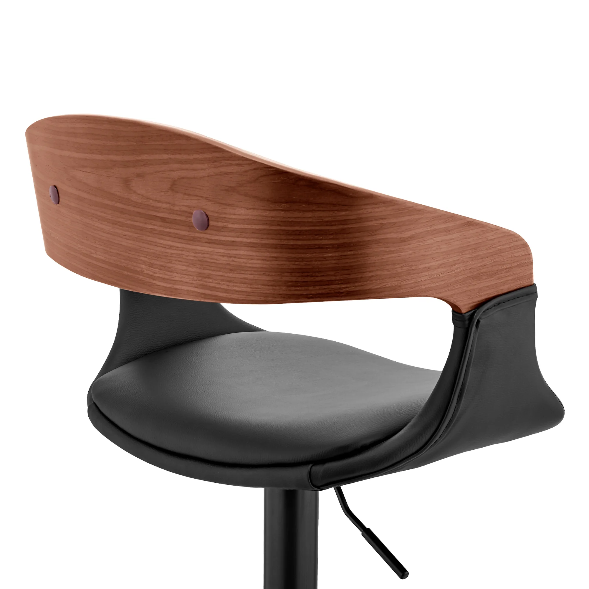 Benson Adjustable Black Faux Leather and Walnut Wood Bar Stool with Black Base By Armen Living - Image 10