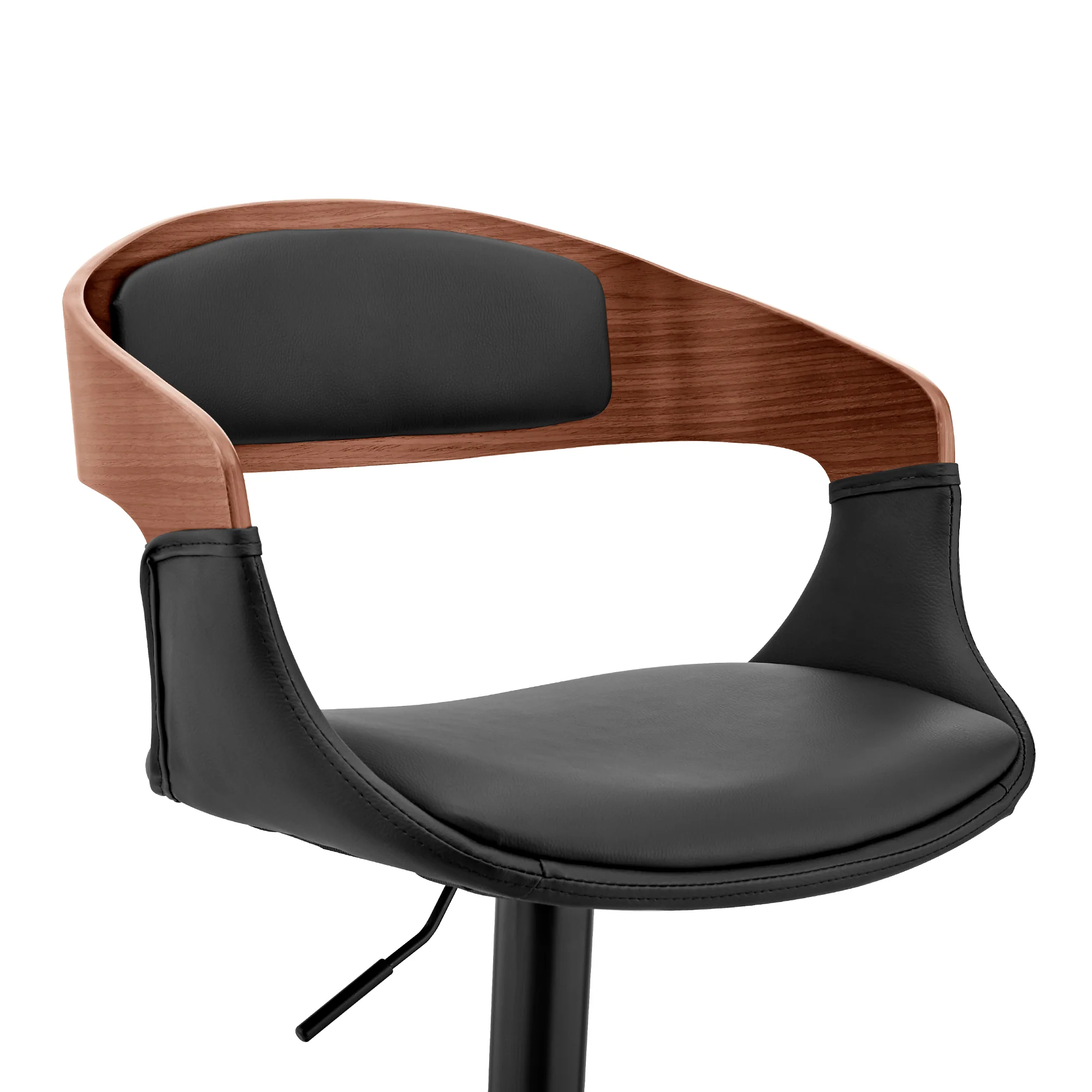 Benson Adjustable Black Faux Leather and Walnut Wood Bar Stool with Black Base By Armen Living - Image 7