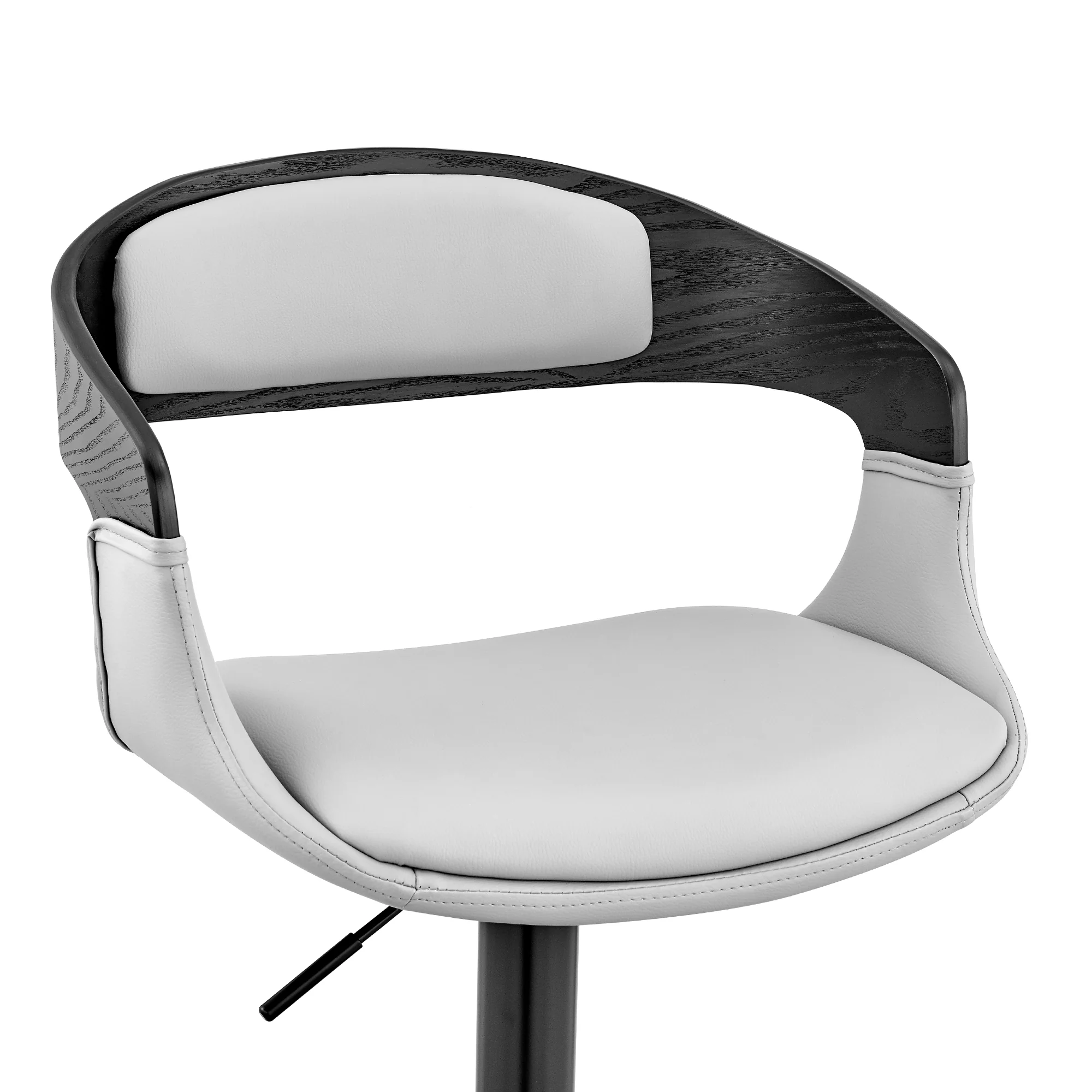 Benson Adjustable Gray Faux Leather and Black Wood Bar Stool with Black Base By Armen Living - Image 7